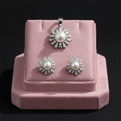 Silver Heart Radiant sunshine Pearl Pendant set