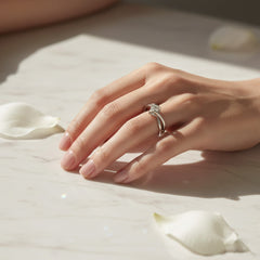 Silver Love Heart Illusion Adjustable solitaire ring for her