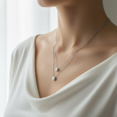 Silver Minimalist Two-Layer Solitaire Necklace