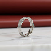 Sterling Silver Wavy Hexagon Motif Band Ring For Him