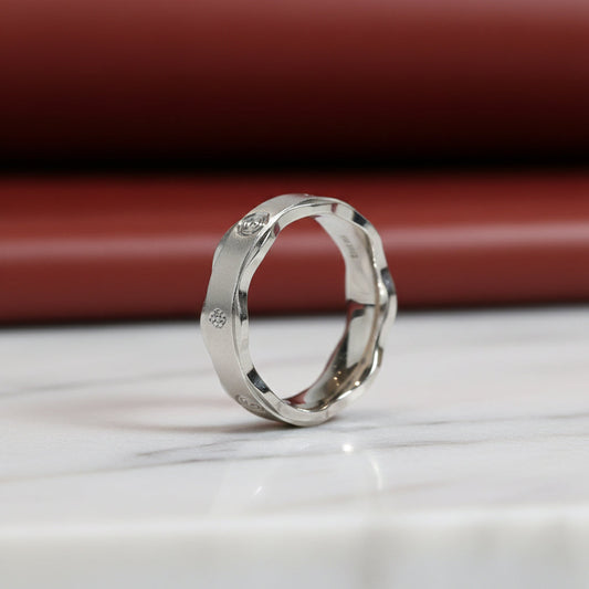 Sterling Silver Wavy Hexagon Motif Band Ring For Him