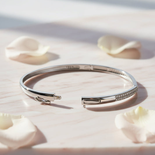 Silver Elegant V-shaped CZ Diamond studded Statement Bracelet