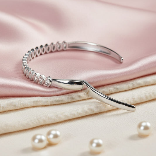 Silver Bezel cut Marquise Shaped Diamond (AD) Bracelet