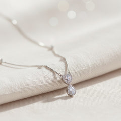 Silver Heart Drop CZ Necklace pendant for her