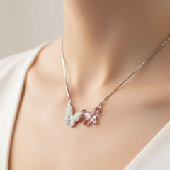 Silver Pink Blazing Butterfly Pendant