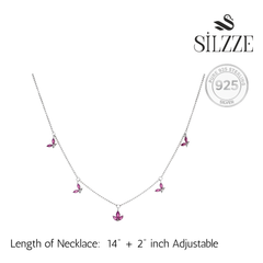 Silver Pink Floral Pendant Set