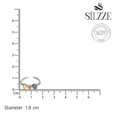 Silver Vibrant Multi Stone Heart Adjustable Toe Ring