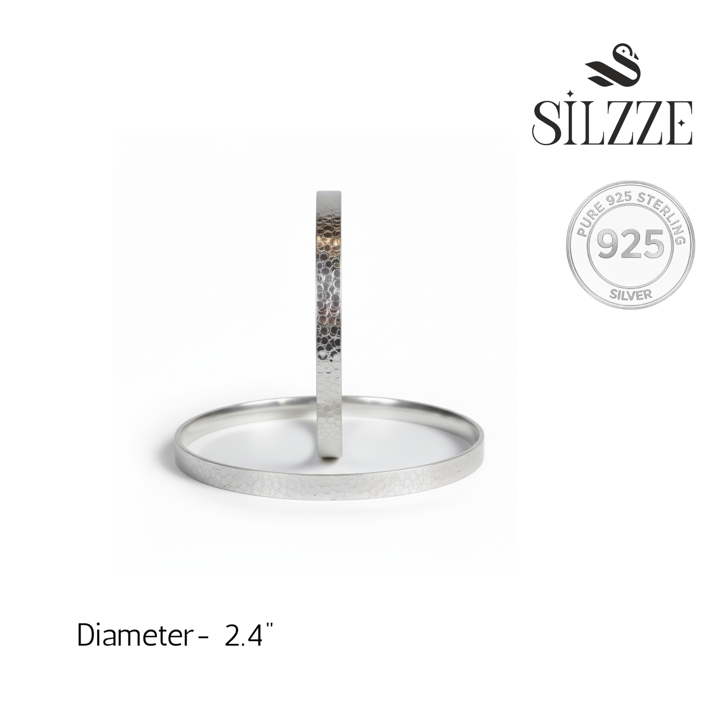 925 Silver Hammered Mirror polished Kada bracelet ( Single piece)