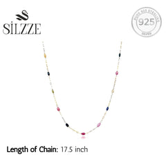 Multicolored Gemstone Two tone Sterling Silver chain