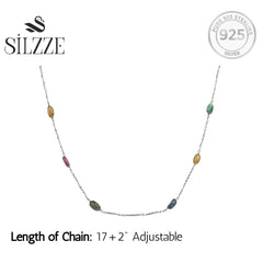Radiant Multicolored Gemstone Sterling Silver Chain