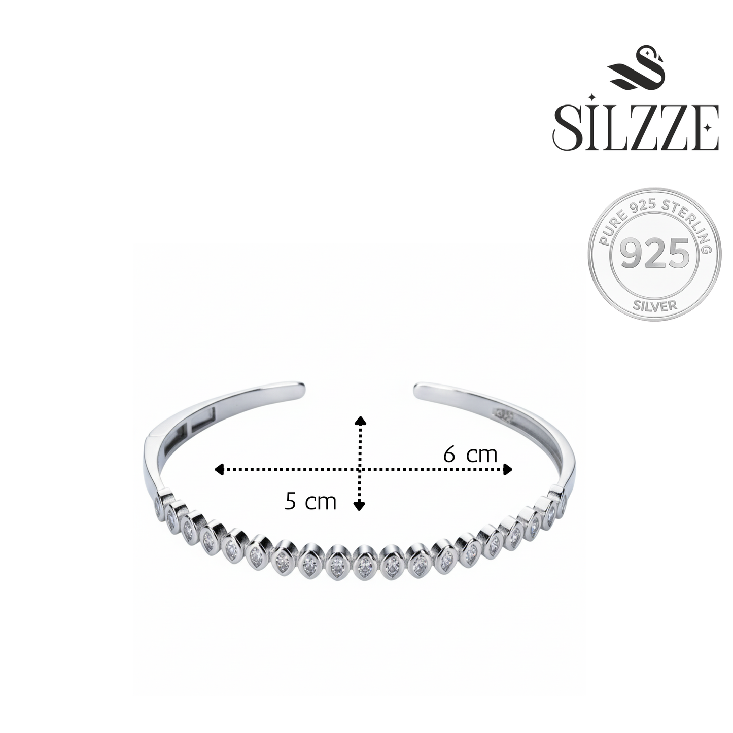 Silver Bezel cut Marquise Shaped Diamond (AD) Bracelet