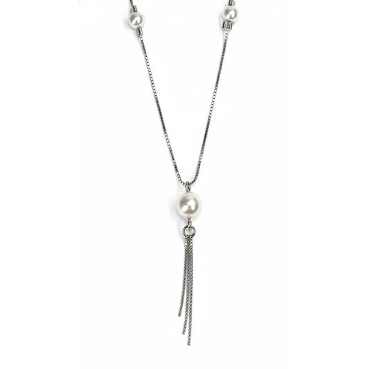 Silver Minimalist Pearl Drop Lariat Chain