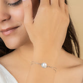 Sterling Silver Radiant Halo Pearl Double-Chain Bracelet