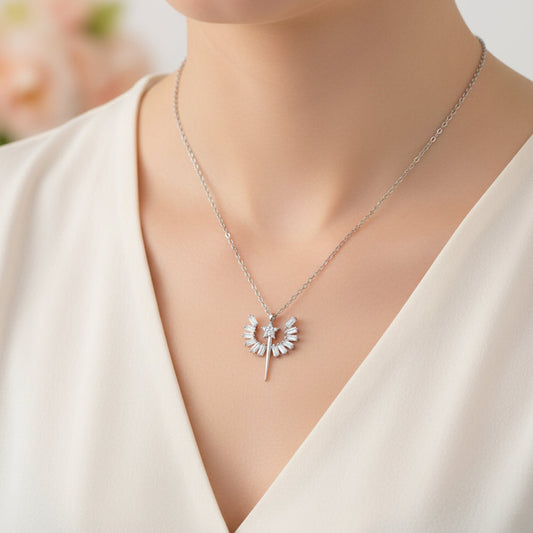 Silver Angel Wing Pendant Necklace