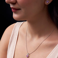 Silver Cute Pink Hearted Pendant Set for her