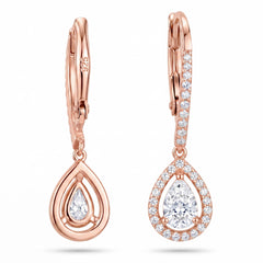 Rose Gold Halo Pear Drop Earrings