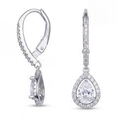 Silver Halo Pear Drop Earrings