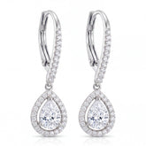 Silver Halo Pear Drop Earrings