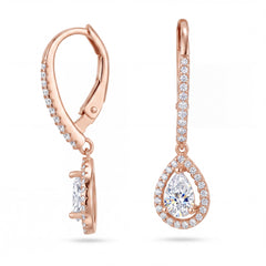 Rose Gold Halo Pear Drop Earrings