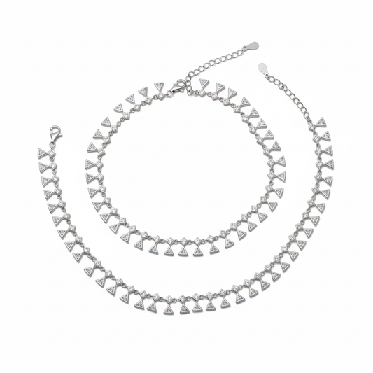 Silver Premium Triangle shaped CZ Diamond Anklet