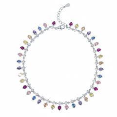 Silver Vibrant Rainbow multicolored Teardrop Anklet