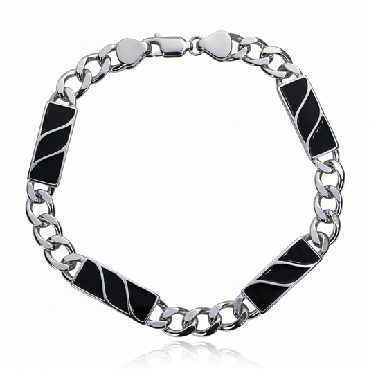 Silver Noir Wave Style Link Bracelet For Him