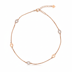 Silver Rose gold Oval Charms Anklet
