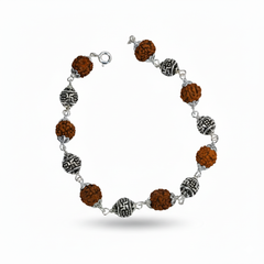 Silver Swastik Symbol Rudraksh chain Bracelet