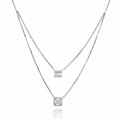 Silver Geometric Halo Pendant set