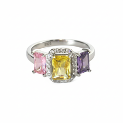 Silver Petal Perfect Pastel Trio Ring