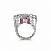Silver Daisy Pink Double Band Ring For Her