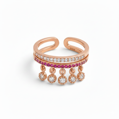 Rose Gold Sparkling Dual-Band Dangle Charm Ring for her