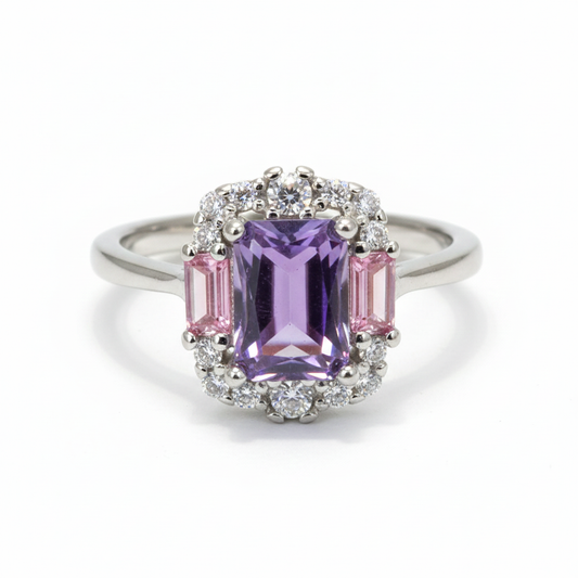 Silver Royal Orchid Halo Cocktail Ring For Her