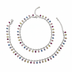 Silver Vibrant Rainbow multicolored Teardrop Anklet