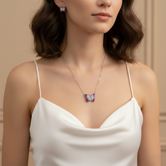 Silver Ombre Flutter Butterfly Pendant Set