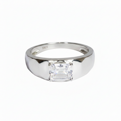 925-Sterling Silver Radiant-Cut Solitaire Signet Ring for Him
