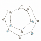 Silver Evil eye and Sun charms Anklet