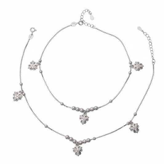 Silver Blossomed Flower Anklet
