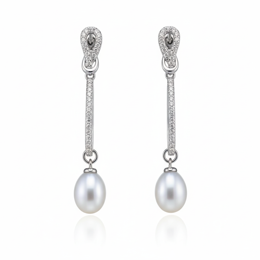 Silver Knot Pearl drop hanging Earrings