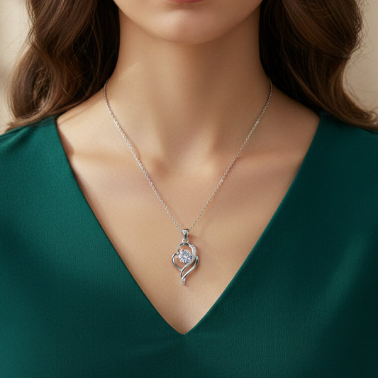 Silver Swirling heart Pendant necklace for her