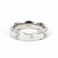 Sterling Silver Wavy Hexagon Motif Band Ring For Him
