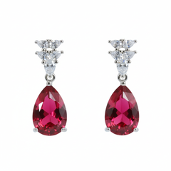 Silver Royal Red Huggie Earrings