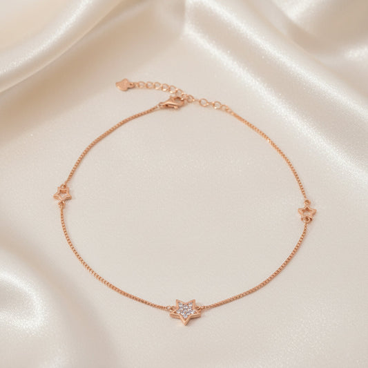 Silver Rose gold star Anklet for her