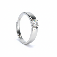 Silver Contemporary Sleek Solitaire(AD) Adjustable Ring for her