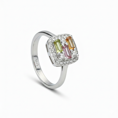 Silver Multi Colour Baguette Ring For Her