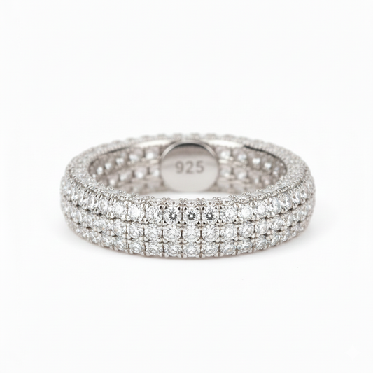 Silver Triple row Iced Eternity Band For Her