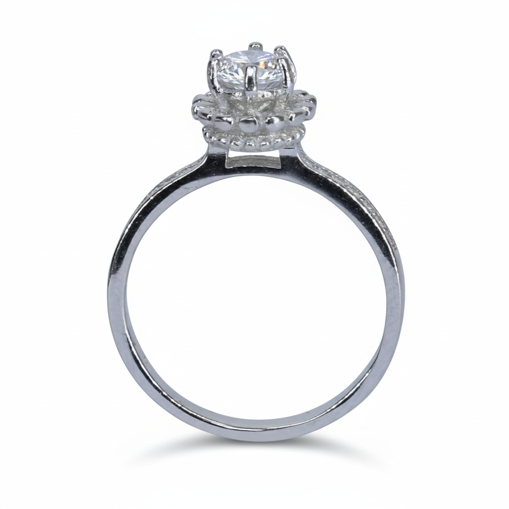 Silver Solitaire Crown Ring