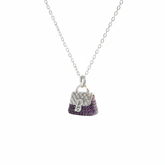 Silver Purple Handbag Charm Pendant