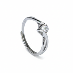 Silver Love Heart Illusion Adjustable solitaire ring for her
