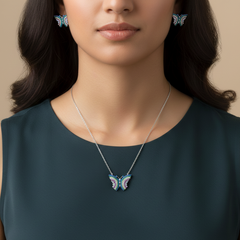 Silver Vibrant Multi Colour Pendant Set